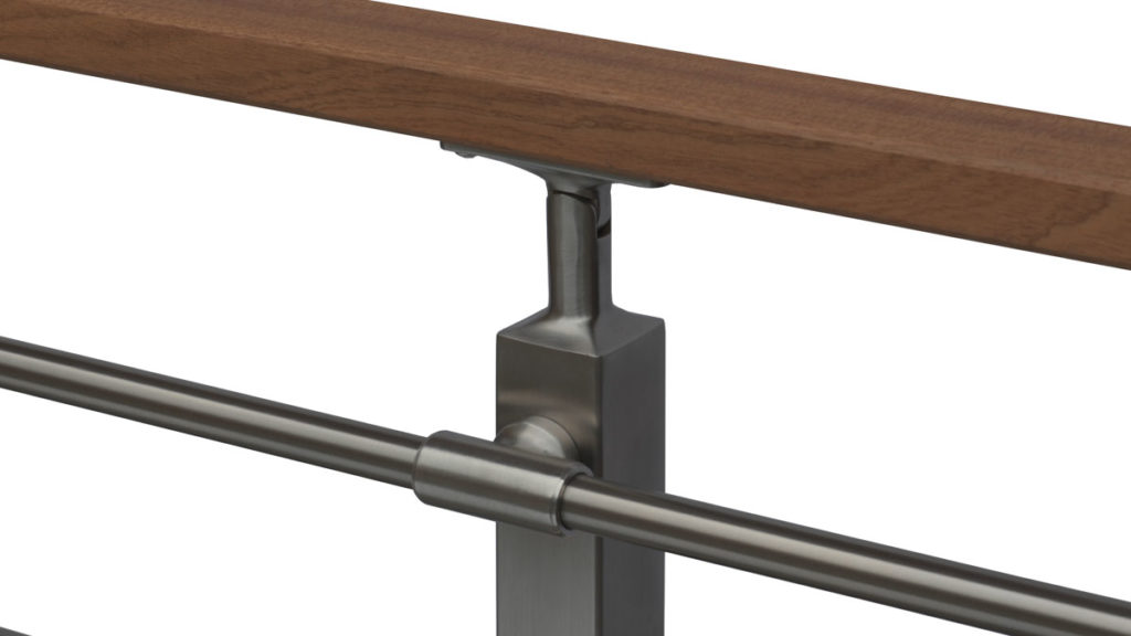Detail photo of an infill fitting and infill rod on the Cascadia rod railing system.