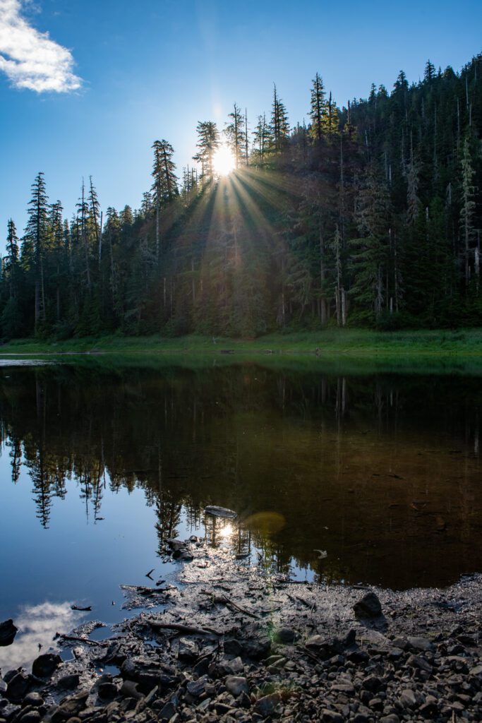 sunrise hits the little lake valley